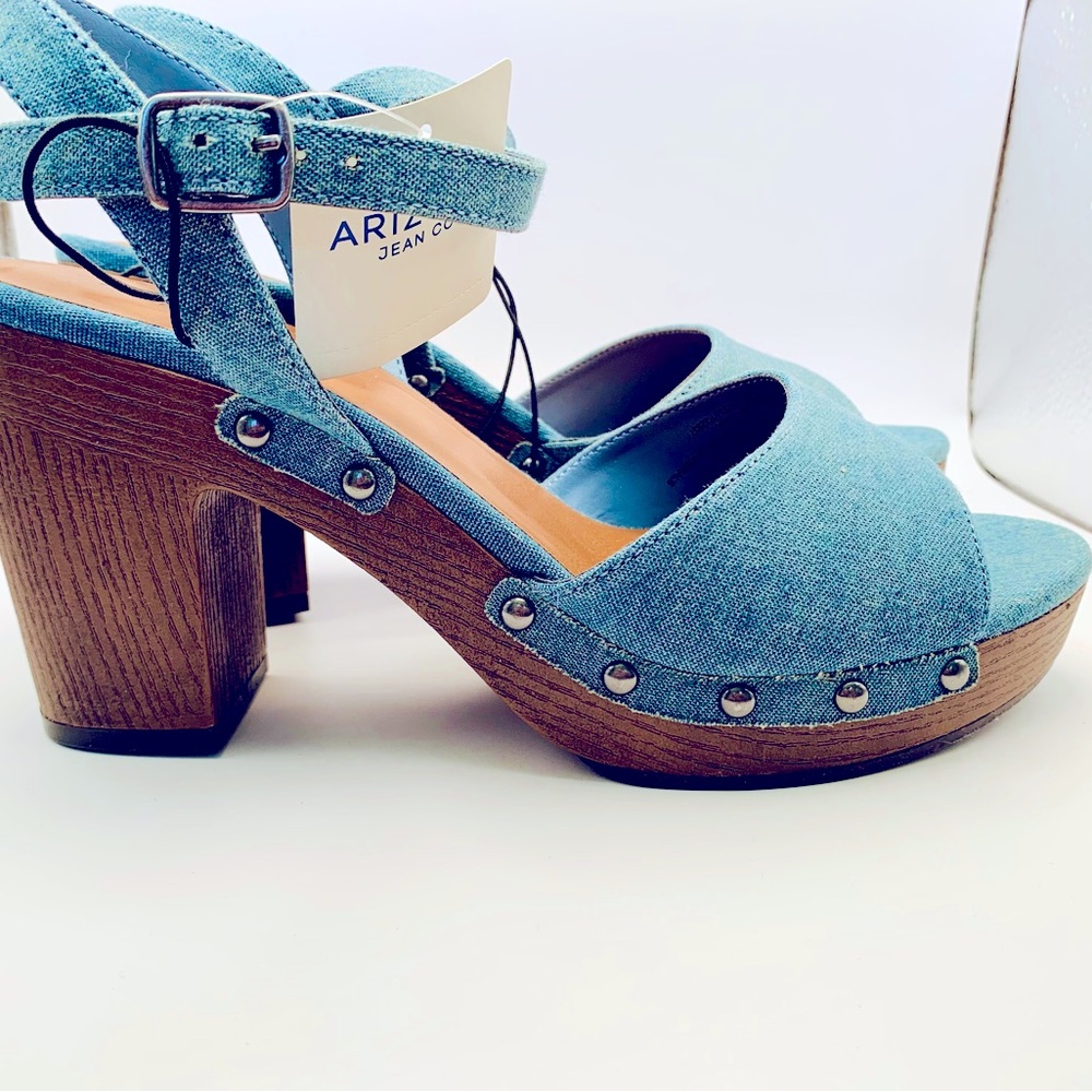 Arizona Jean Co. Heather Denim Studded Platform Sandals Size 9.5 M New